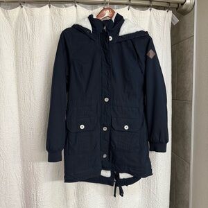 Navy Hooded Parka with White Lining